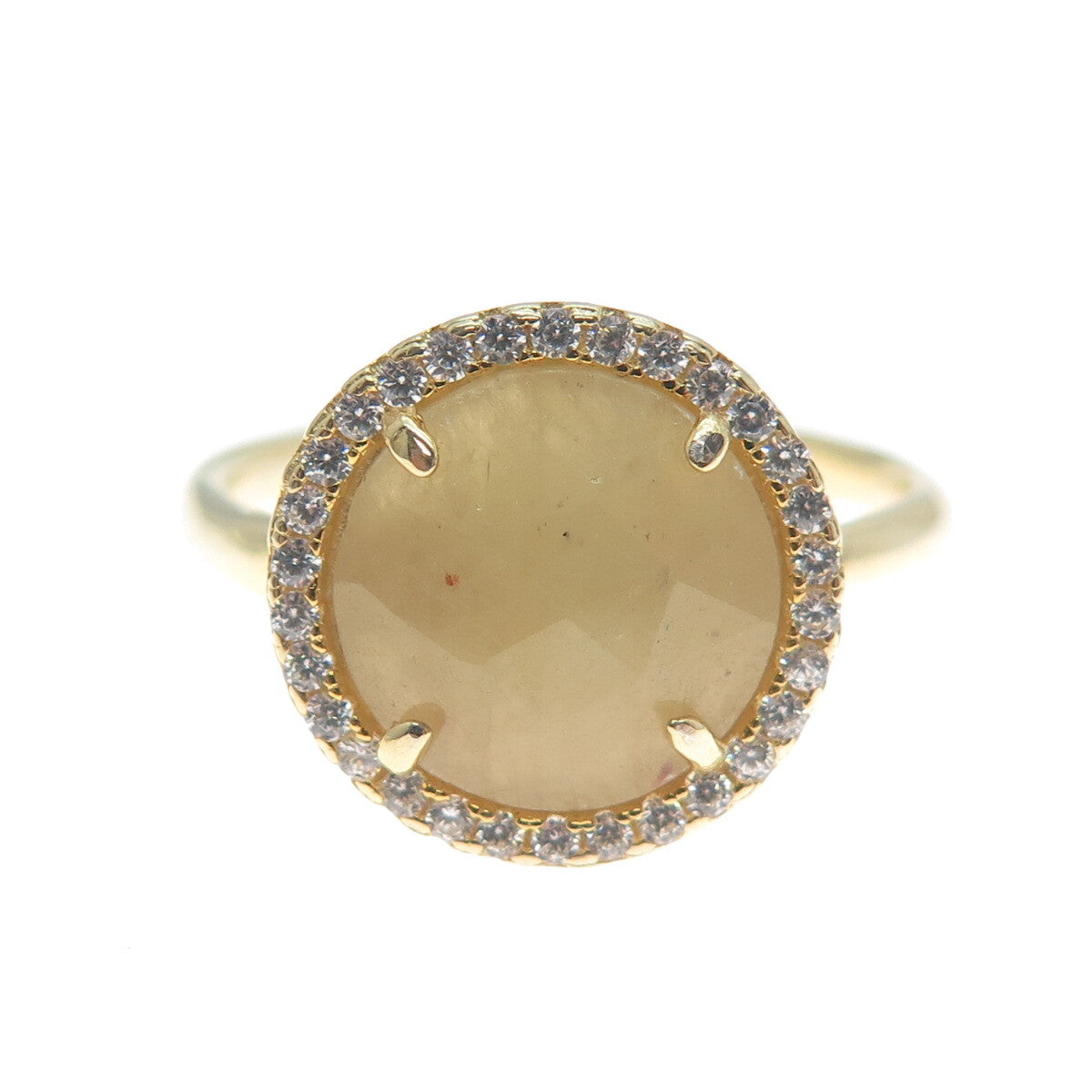 925 Sterling Silver Gold Plated Real Canary Quartz & C Z Ring Size 7.25