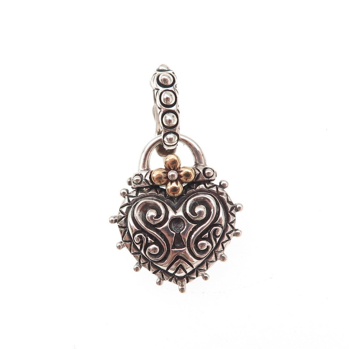 Barbara Bixby 925 Sterling Silver 18K Gold Floral Padlock Heart Charm Pendant