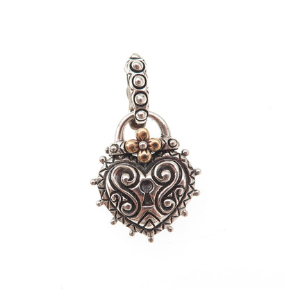 Barbara Bixby 925 Sterling Silver 18K Gold Floral Padlock Heart Charm Pendant