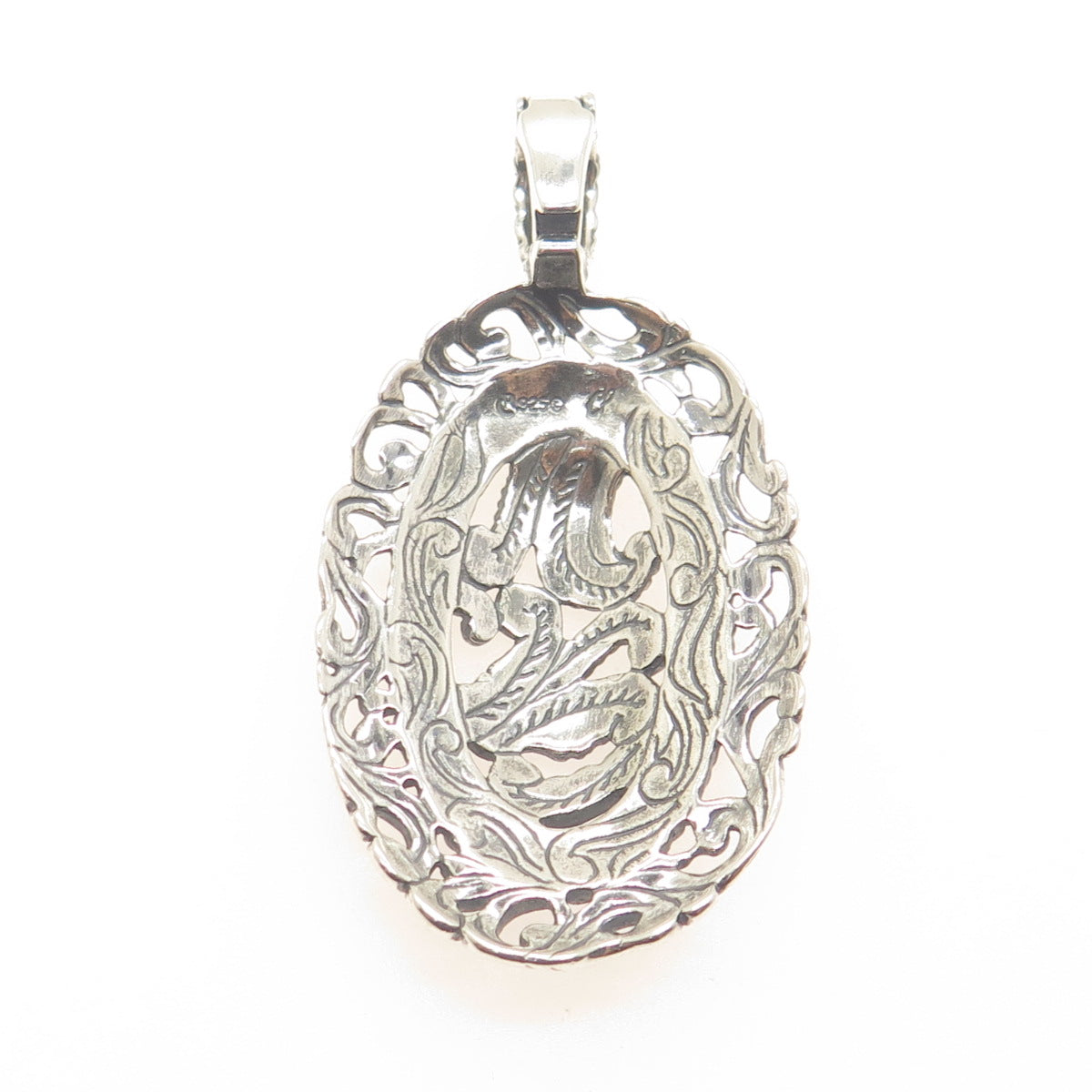 CAROLYN POLLACK 925 Sterling Silver Vintage Floral Ornate Oxidized Pendant