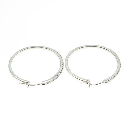 SUN 925 Sterling Silver Real Round-Cut Diamond Hoop Earrings