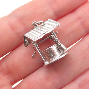 925 Sterling Silver Antique Art Deco Water Well Oxidized 3D Charm Pendant