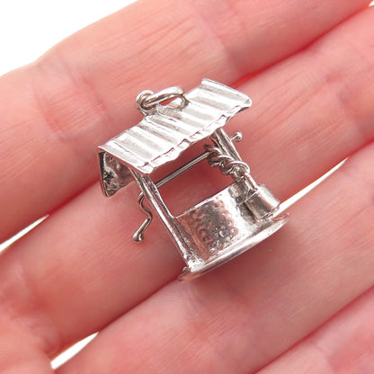 925 Sterling Silver Antique Art Deco Water Well Oxidized 3D Charm Pendant