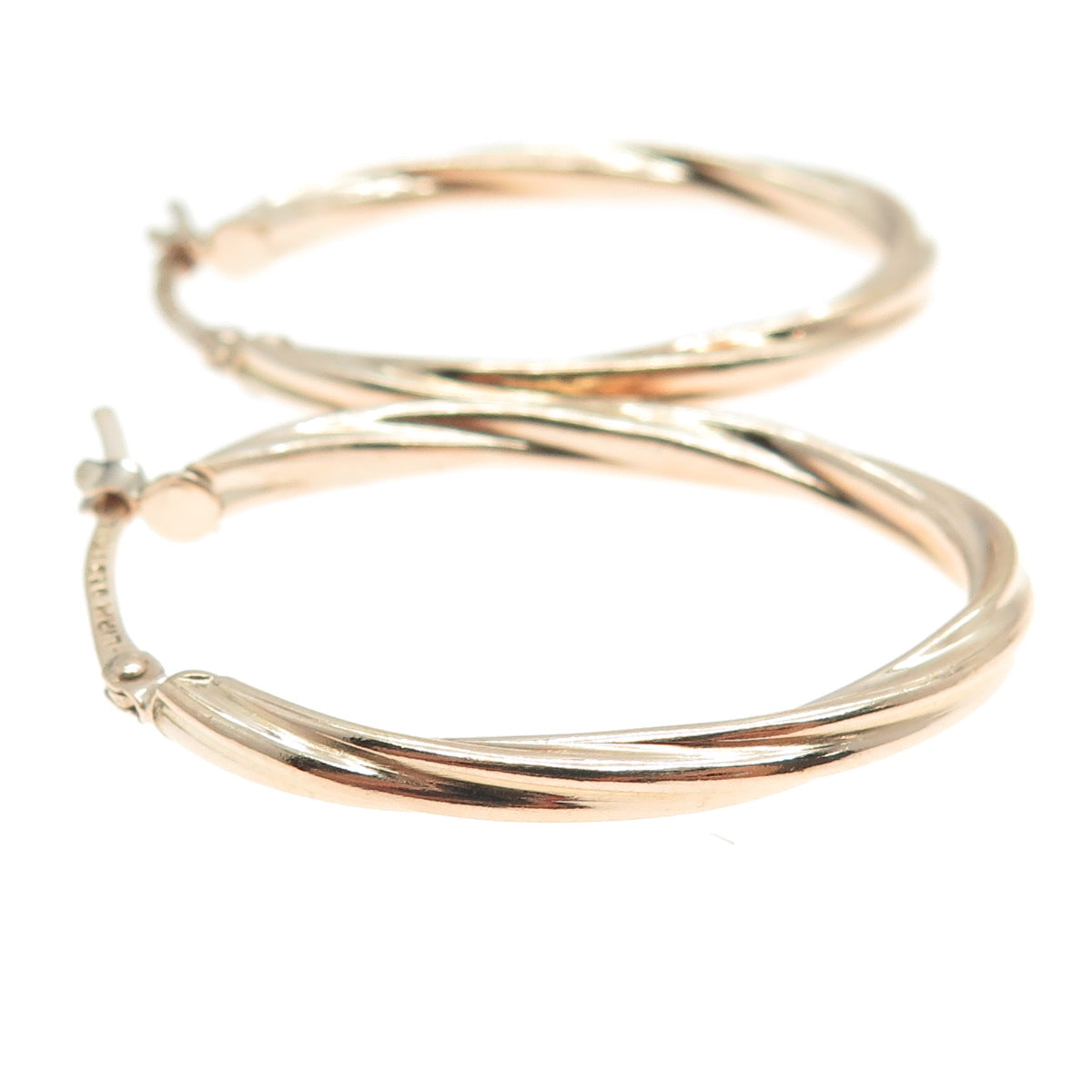 LIRM 925 Sterling Silver Rose Gold Plated Italy Twisted Hoop Earrings