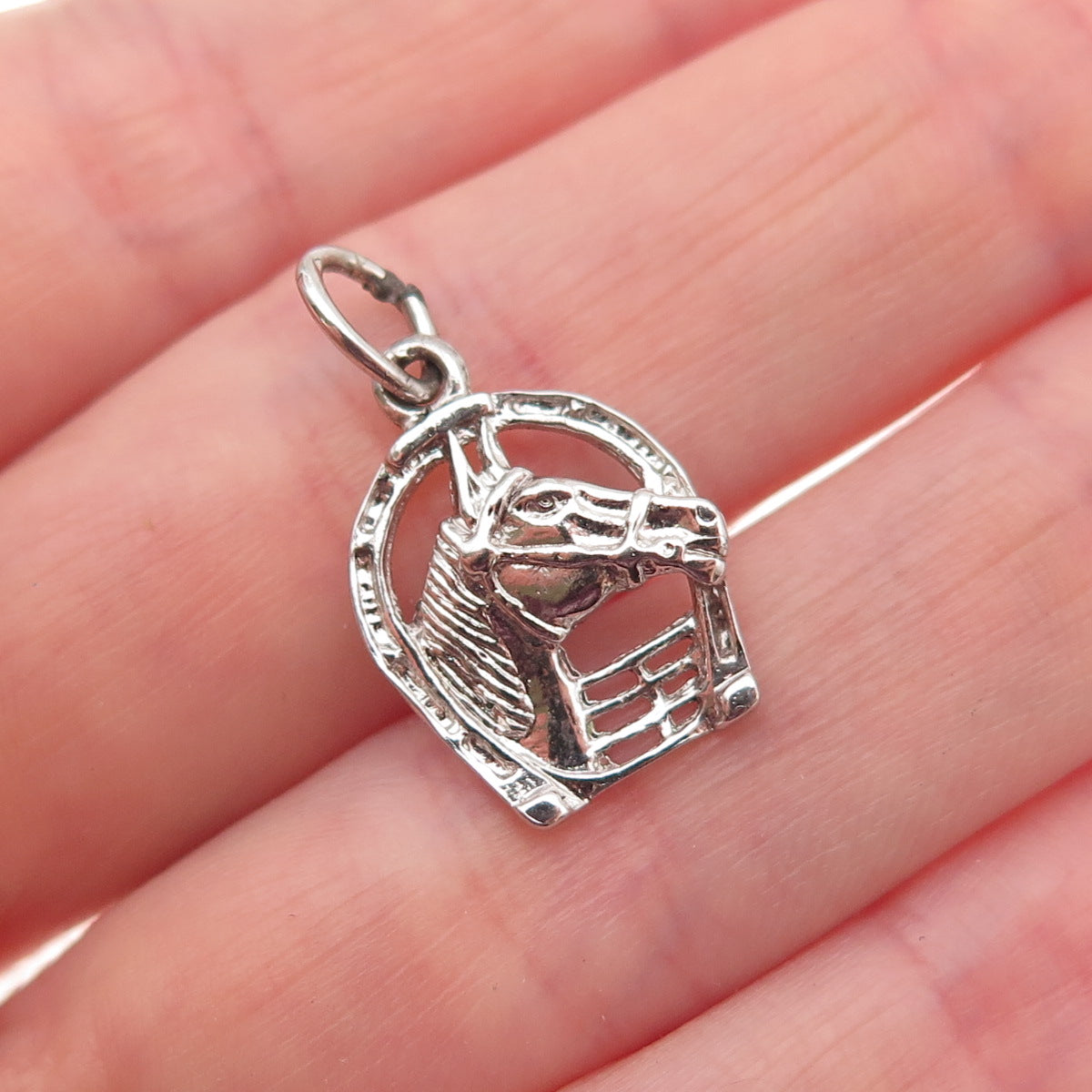 925 Sterling Silver Vintage Horse & Horseshoe Oxidized Mini Charm Pendant