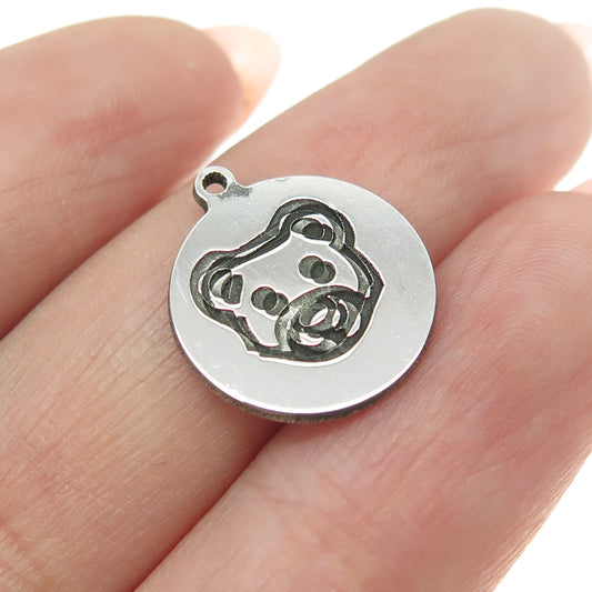 TWO IN TOWN 925 Sterling Silver Teddy Bear Minimalist Tag Charm Pendant