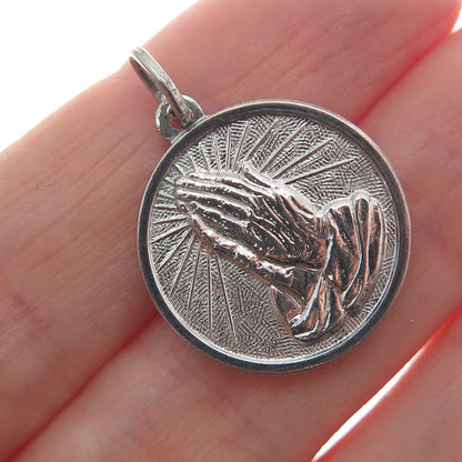 SPENCER CO. 925 Sterling Silver Vintage Prayer Hands Minimalist Charm Pendant