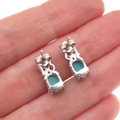 925 Sterling Silver Real Sleeping Beauty Turquoise & Apatite Earrings