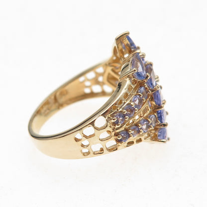 Chuck Clemency 925 Sterling Silver Gold Plated Real Tanzanite Ring Size 8.25