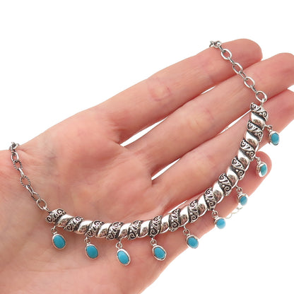 Samuel Benham 925 Sterling Silver Real Turquoise Cable Chain Necklace 18-20"