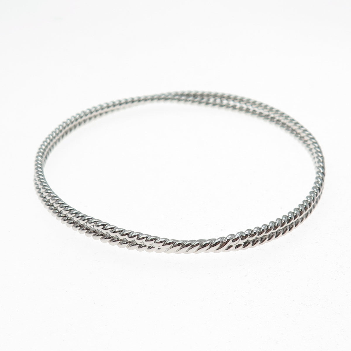 SAI 925 Sterling Silver Twisted Interlocked Crisscross Bangle Bracelet 8"