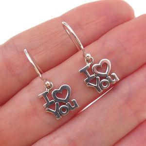 925 Sterling Silver Vintage I Love You Dangle Earrings
