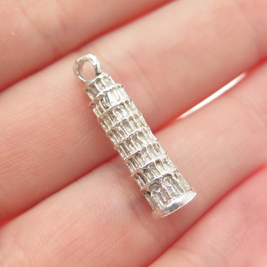 800 Silver Vintage Tower of Pisa 3D Charm Pendant