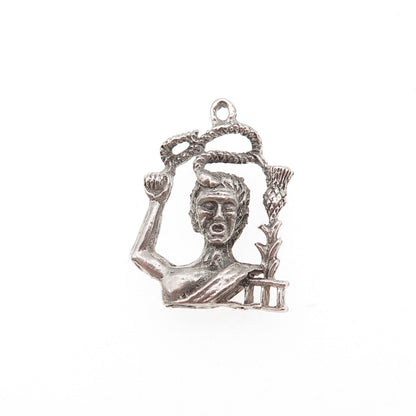 925 Sterling Silver Vintage Scottish Man w/ Snake & Thistle Mini Charm Pendant
