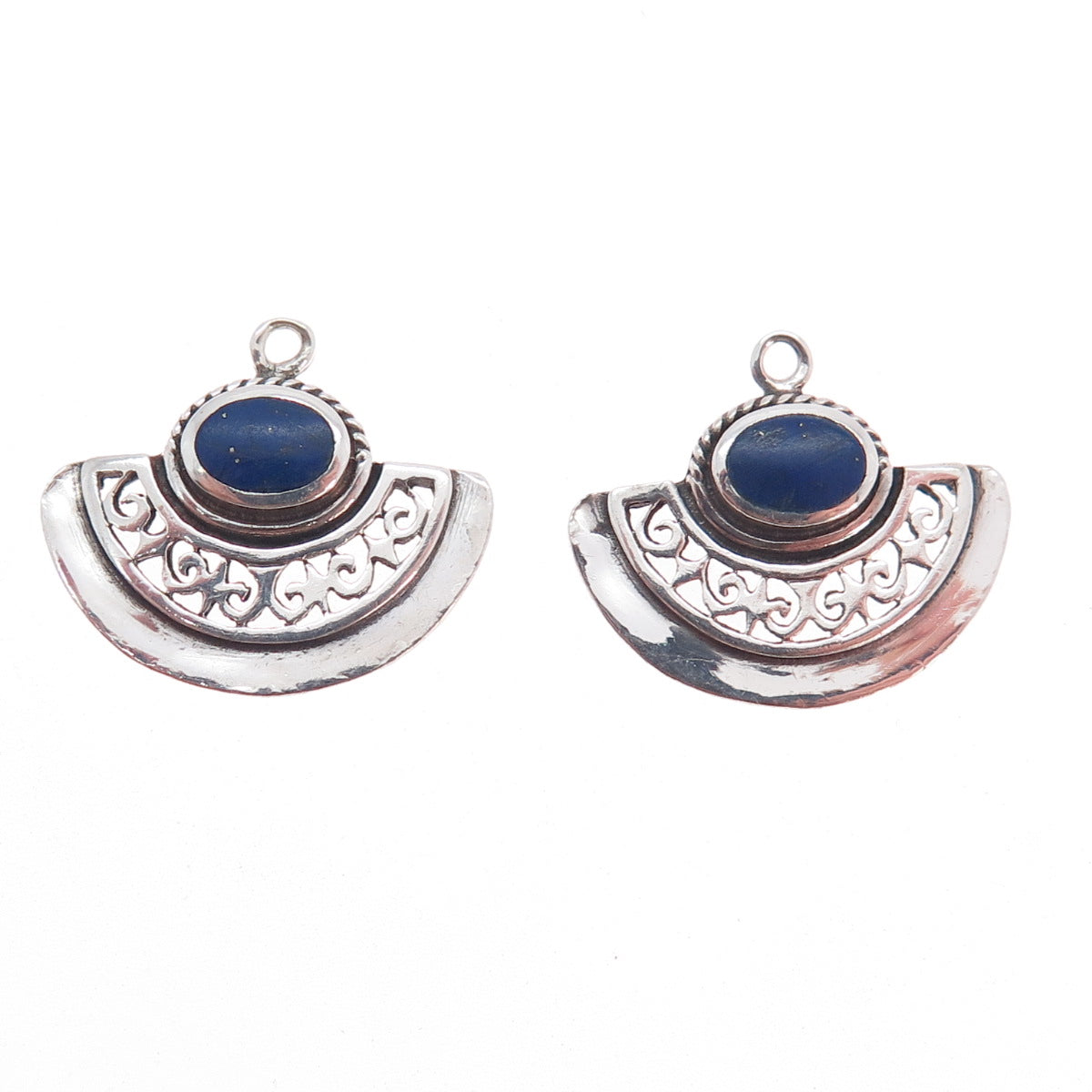 BOMA 925 Sterling Silver Vintage Real Lapis Lazuli Modernist Jacket Earrings