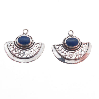 BOMA 925 Sterling Silver Vintage Real Lapis Lazuli Modernist Jacket Earrings
