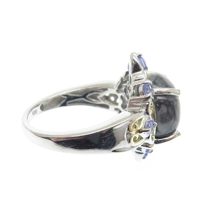 CHUCK CLEMENCY 925 Sterling Silver 2-Tone Obsidian Tanzanite Gem Ring Size 7.25