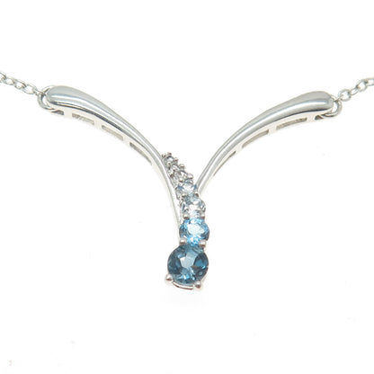 925 Sterling Silver Real White Light Blue London Topaz Cable Chain Necklace 18"