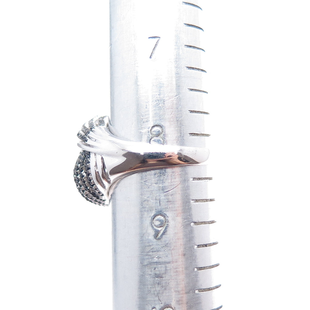 925 Sterling Silver Real Round-Cut Black Spinel Heart Dome Ring Size 8.25