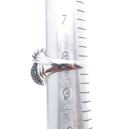 925 Sterling Silver Real Round-Cut Black Spinel Heart Dome Ring Size 8.25