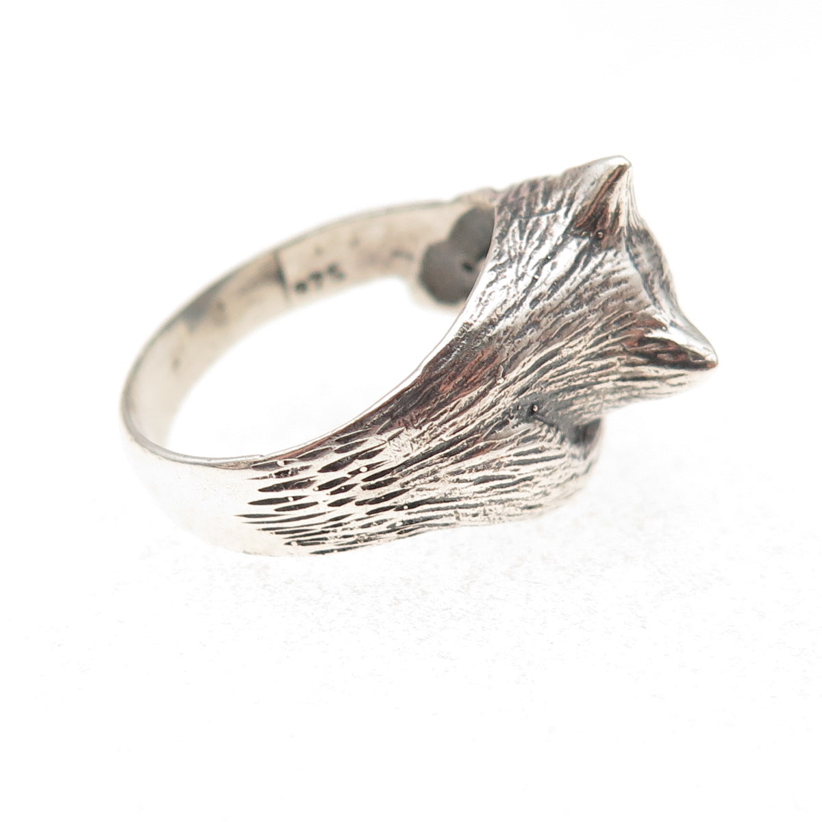 925 Sterling Silver Vintage Real Lapis Cat Oxidized Ring Size 7