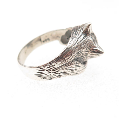 925 Sterling Silver Vintage Real Lapis Cat Oxidized Ring Size 7