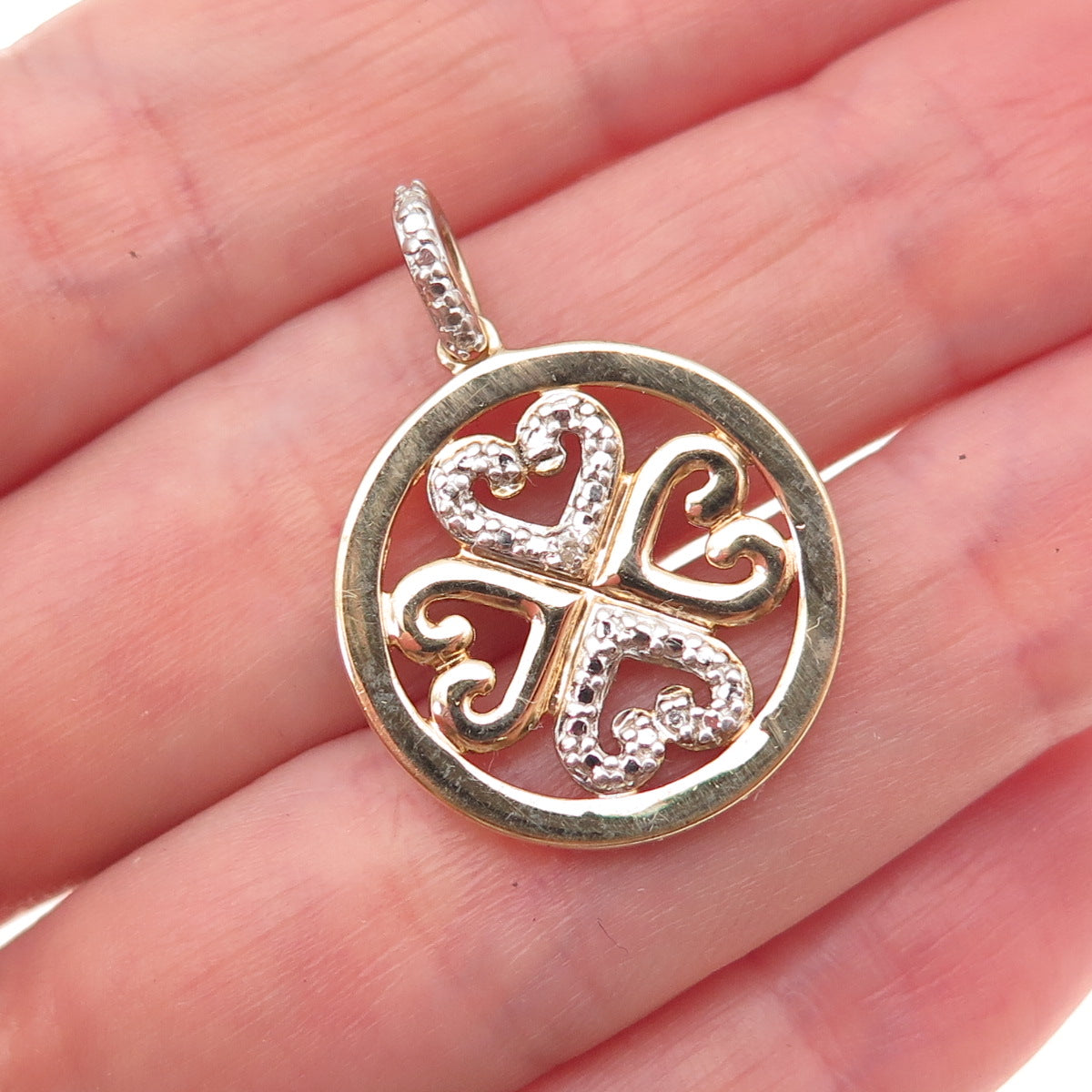 925 Sterling Silver Gold Plated Real Diamond Accent Heart Charm Pendant