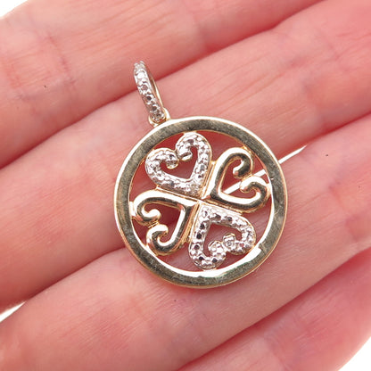 925 Sterling Silver Gold Plated Real Diamond Accent Heart Charm Pendant