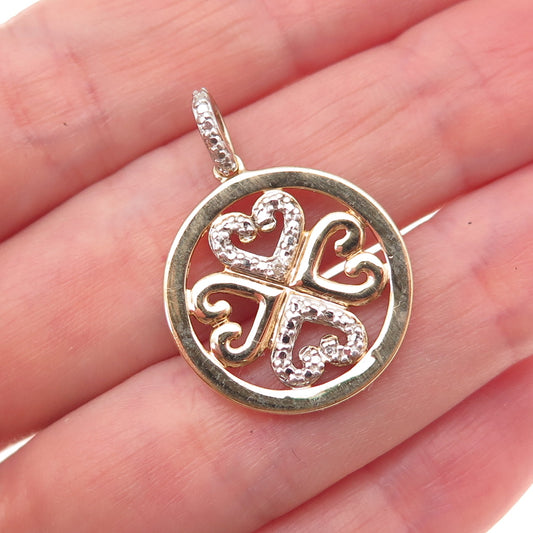 925 Sterling Silver Gold Plated Real Diamond Accent Heart Charm Pendant