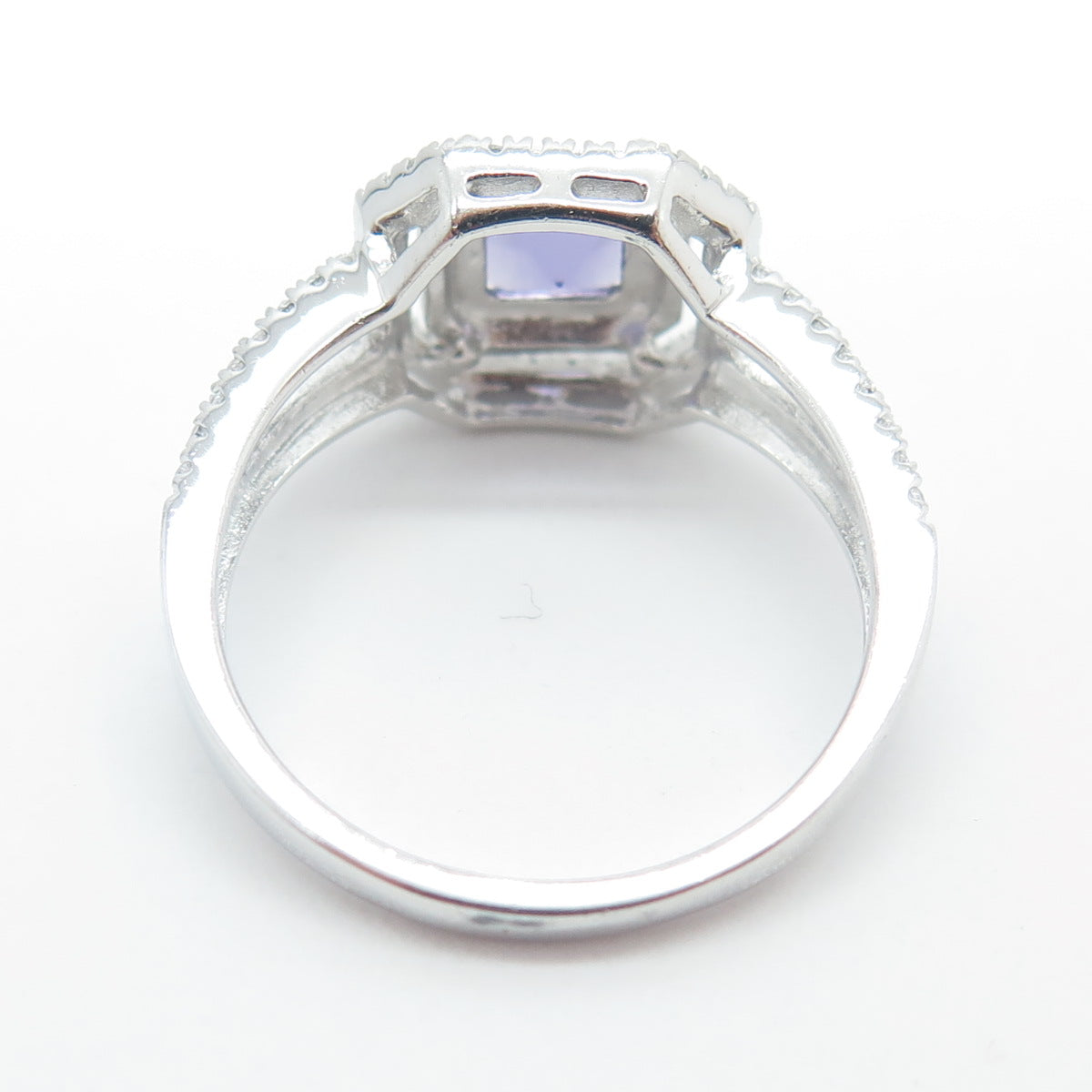 925 Sterling Silver Real Amethyst Gemstone & C Z Ring Size 9