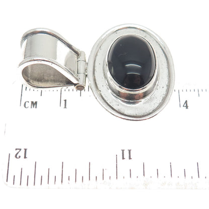 925 Sterling Silver Vintage Real Cabochon Black Onyx Modernist Pendant