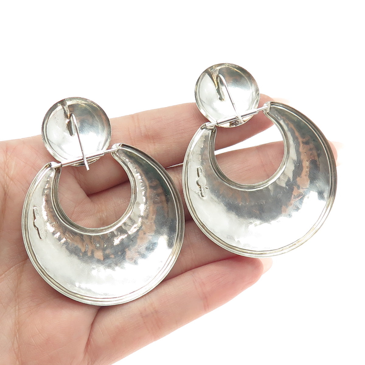 925 Sterling Silver Vintage Italy Hammered Finish Door Knocker Earrings