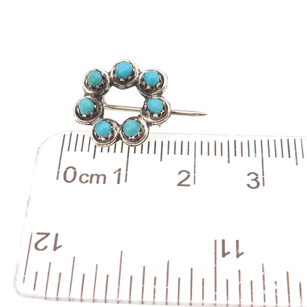 Old Pawn 925 Sterling Silver Vintage Southwestern Turquoise Snake Eye Pin Brooch