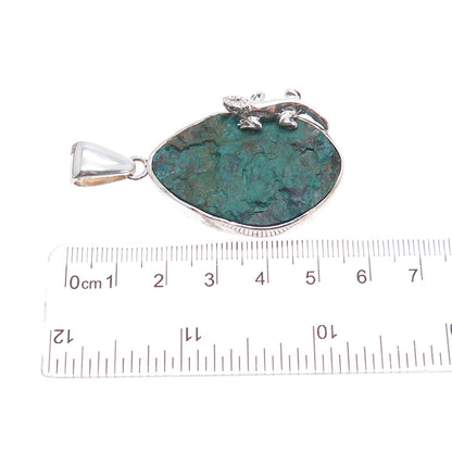 925 Sterling Silver Vintage Real Royston Turquoise Lizard Pendant