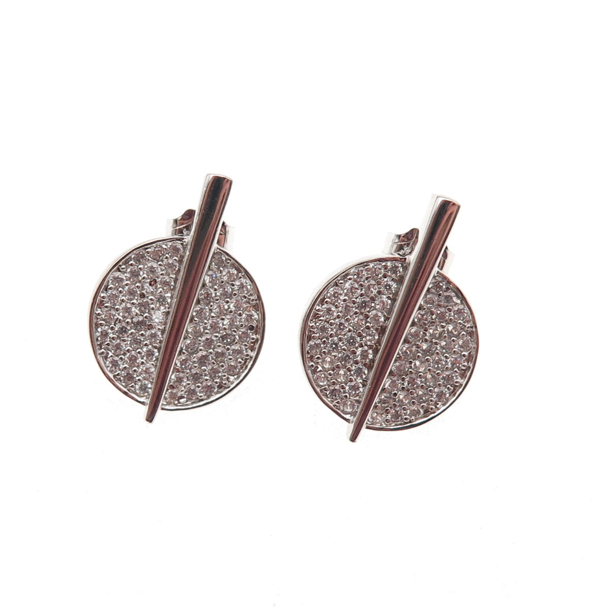 925 Sterling Silver Round-Cut C Z Disc Stud Earrings