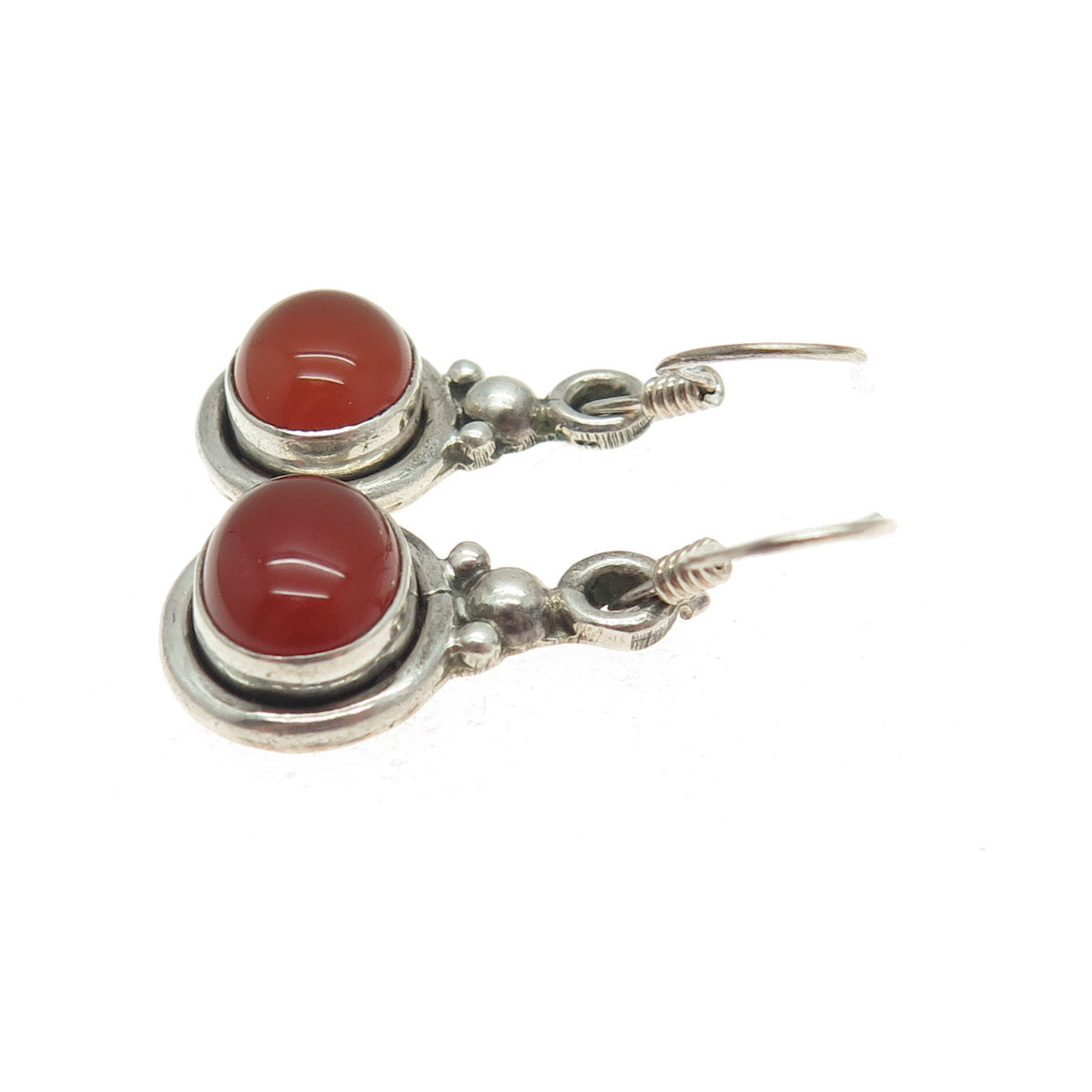 925 Sterling Silver Vintage Real Carnelian Oxidized Dangle Earrings