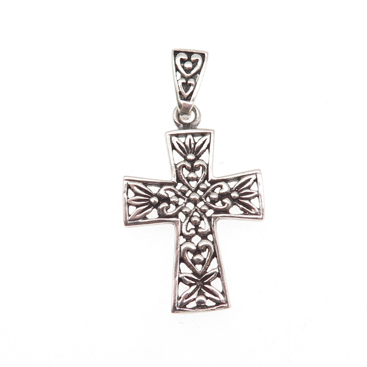 Charles Winston 925 Sterling Silver Vintage Heart Floral Cross Charm Pendant