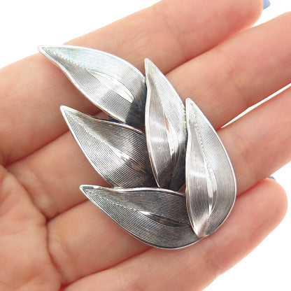 BEAU 925 Sterling Silver Vintage Modernist Floral Leaf Oxidized Pin Brooch