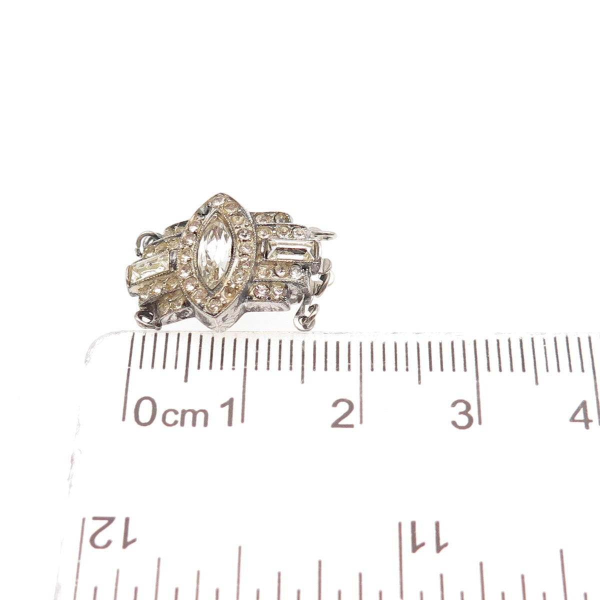 925 Sterling Antique Rhinestone Bracelet / Necklace Box Lock (missing 3 stones)