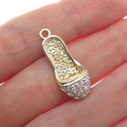 925 Sterling Silver Gold Plated Round-Cut C Z Ladies Shoe Minimalist Pendant