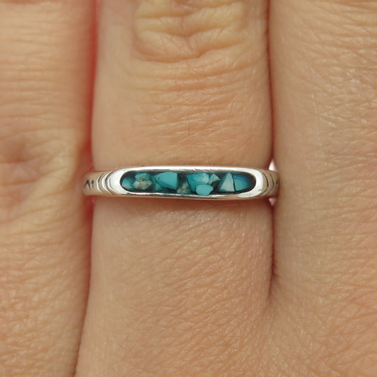 CAROLYN POLLACK Old Pawn Sterling Silver Vintage Turquoise Inlay Ring Size 6.25