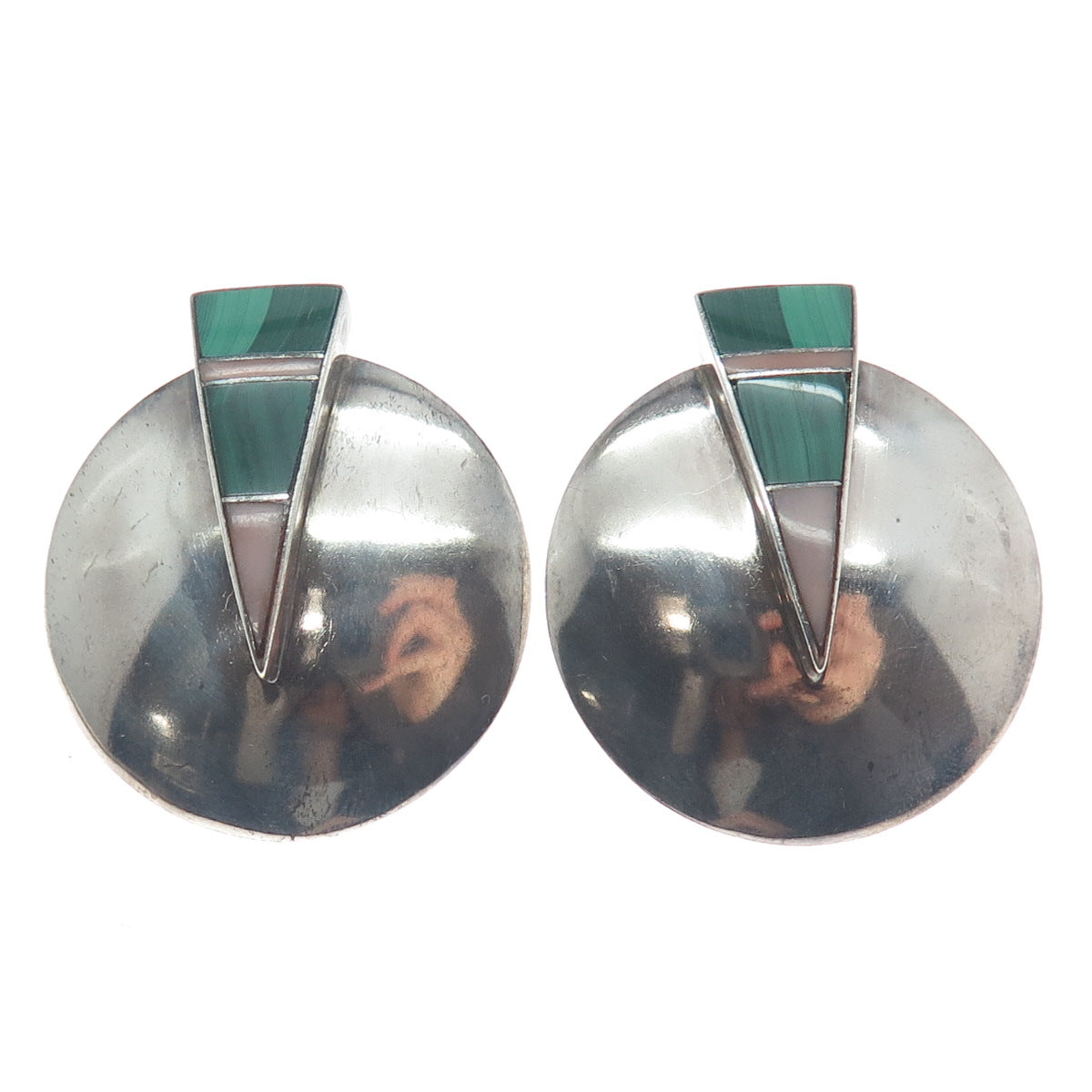 RAY TRACEY & KNIFEWING SEGURA Old Pawn Sterling Silver Malachite MOP Earrings