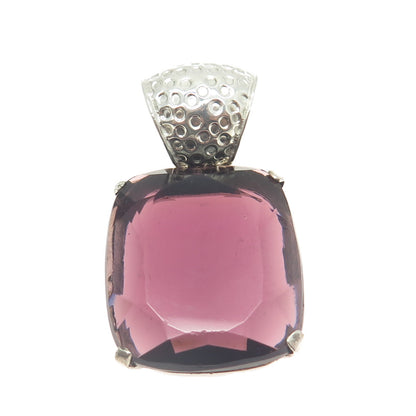 925 Sterling Silver Vintage Purple Glass Large Pendant