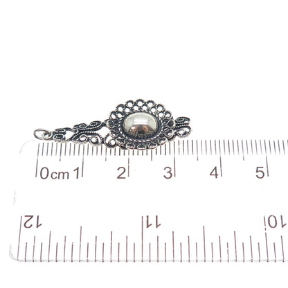 925 Sterling Silver Antique Flower & Butterfly Filigree Oxidized Charm Pendant