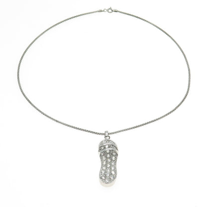 925 Sterling Silver Italy Round-Cut C Z Sandal Shoe Popcorn Chain Necklace 16"