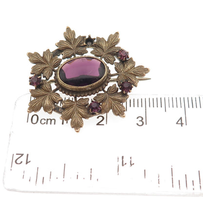 Gold Filled Antique Real Amethyst & Rhinestone Pin Brooch (missing 1 rhinestone)