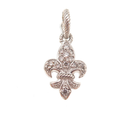 Judith Ripka 925 Sterling Silver Round-Cut C Z Fleur de Lis Charm Pendant