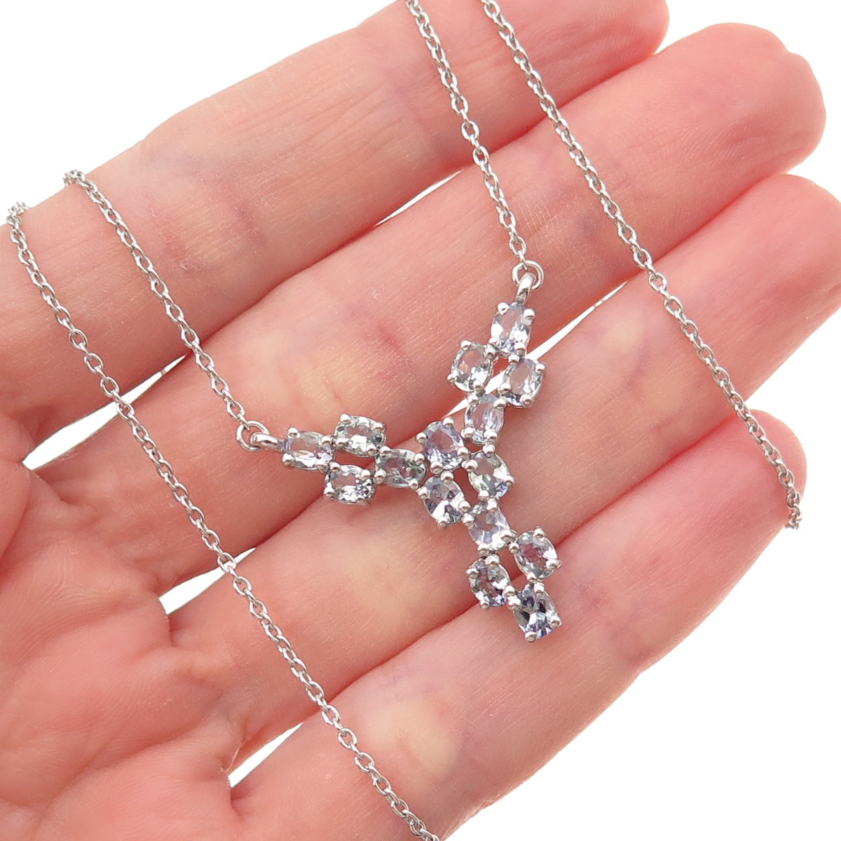Chuck Clemency 925 Sterling Silver Real Tanzanite Cable Chain Necklace 18"