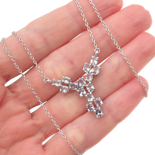 Chuck Clemency 925 Sterling Silver Real Tanzanite Cable Chain Necklace 18"