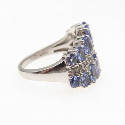 925 Sterling Silver Real Oval & Round-Cut Tanzanite & White Topaz Ring Size 8